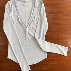 American Eagle Outfitters Sky Blue Ribbed Henley, XS